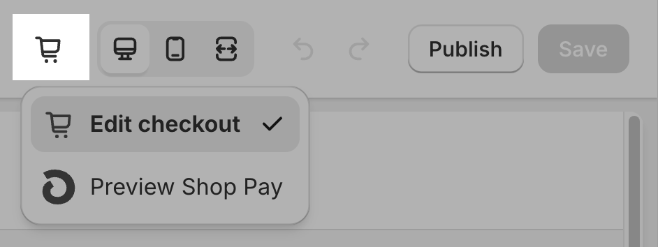 Vista previa de Shop Pay en el editor de pantalla de pago y de cuentas