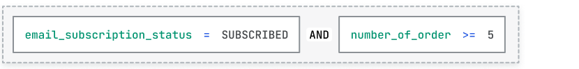 A customer segment with 2 filters joined by the AND connector