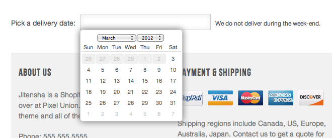 Delivery date picker