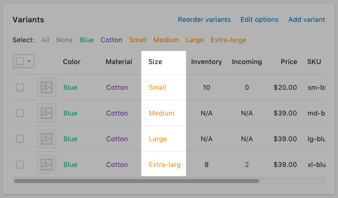 Pop Boutique Size Chart