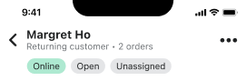 รูปภาพของปุ่ม “แสดงโปรไฟล์” ในแอป Shopify Inbox สำหรับอุปกรณ์มือถือ