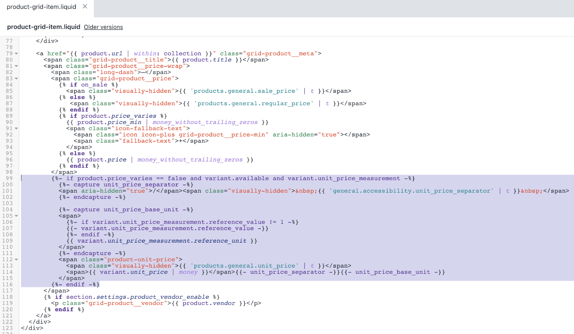 La versión actualizada del archivo product-grid-template.liquid