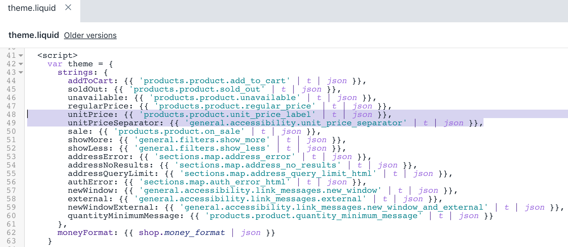 Die aktualisierte Version der Datei theme.liquid