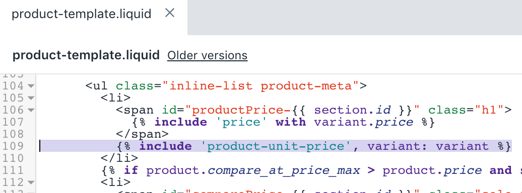 Die aktualisierte Version der Datei product-template.liquid