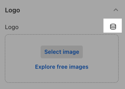 テーマを設定するウィンドウ内にあるロゴの画像選択画面で、動的ソースへの接続ボタンが強調表示されている画像。