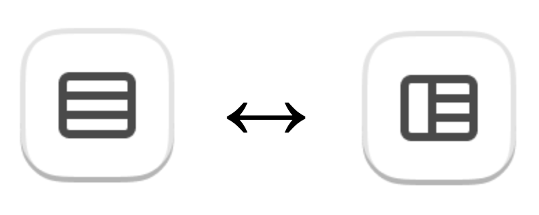 Image of the Flat table icon and the Nested table icon, with a double-sided arrow in the middle indicating the option to switch between them.