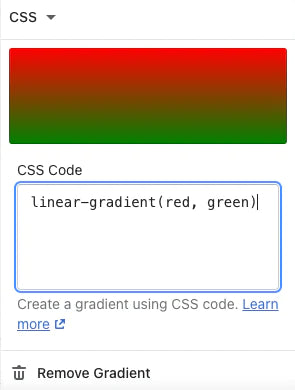 Feltet CSS-kode for graduering i temaeditoren
