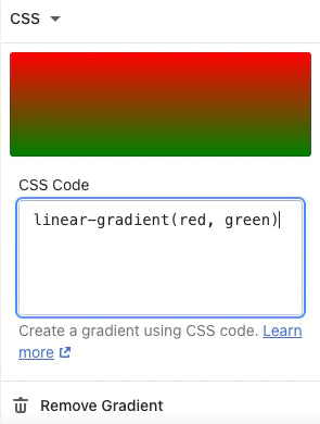 ช่องโค้ด CSS สำหรับการไล่ระดับสีในตัวแก้ไขธีม