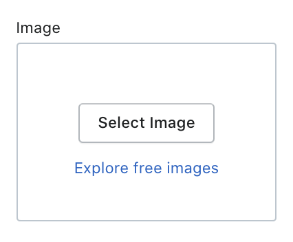 A section of the theme editor toolbar showing the image picker. There is a button that says Select image, and a link that says Explore free images.