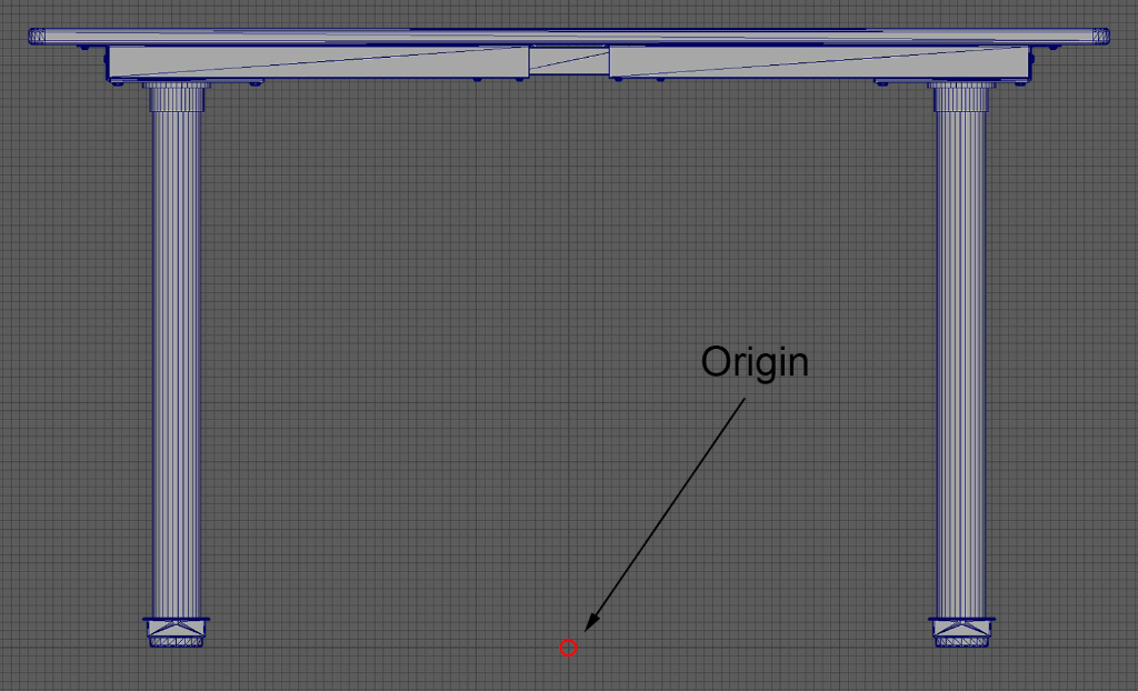 A table model with its origin placed at its base.