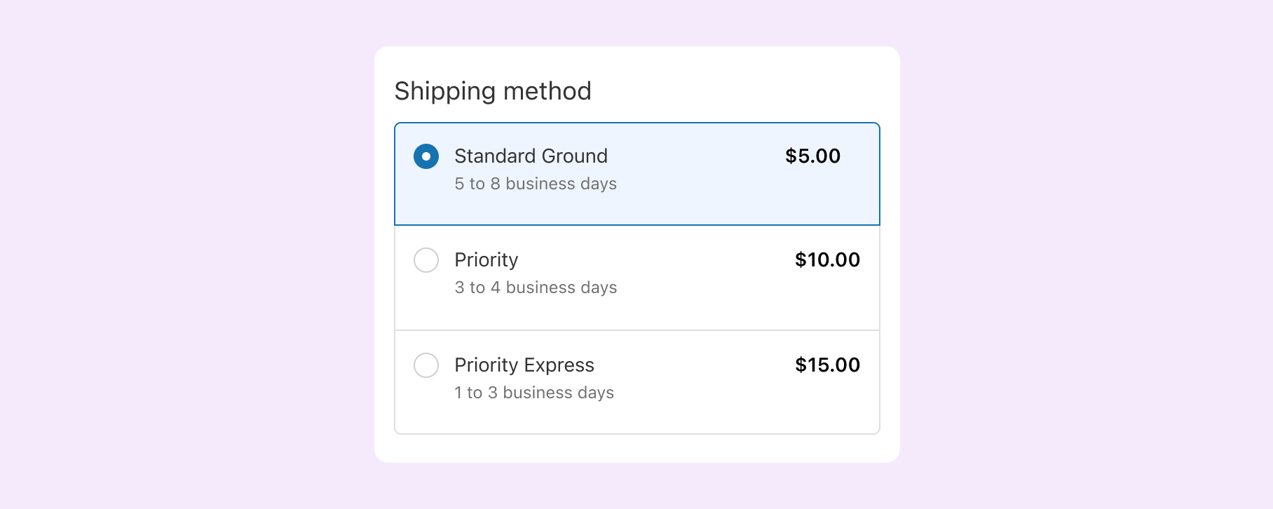 Selection of a shipping option