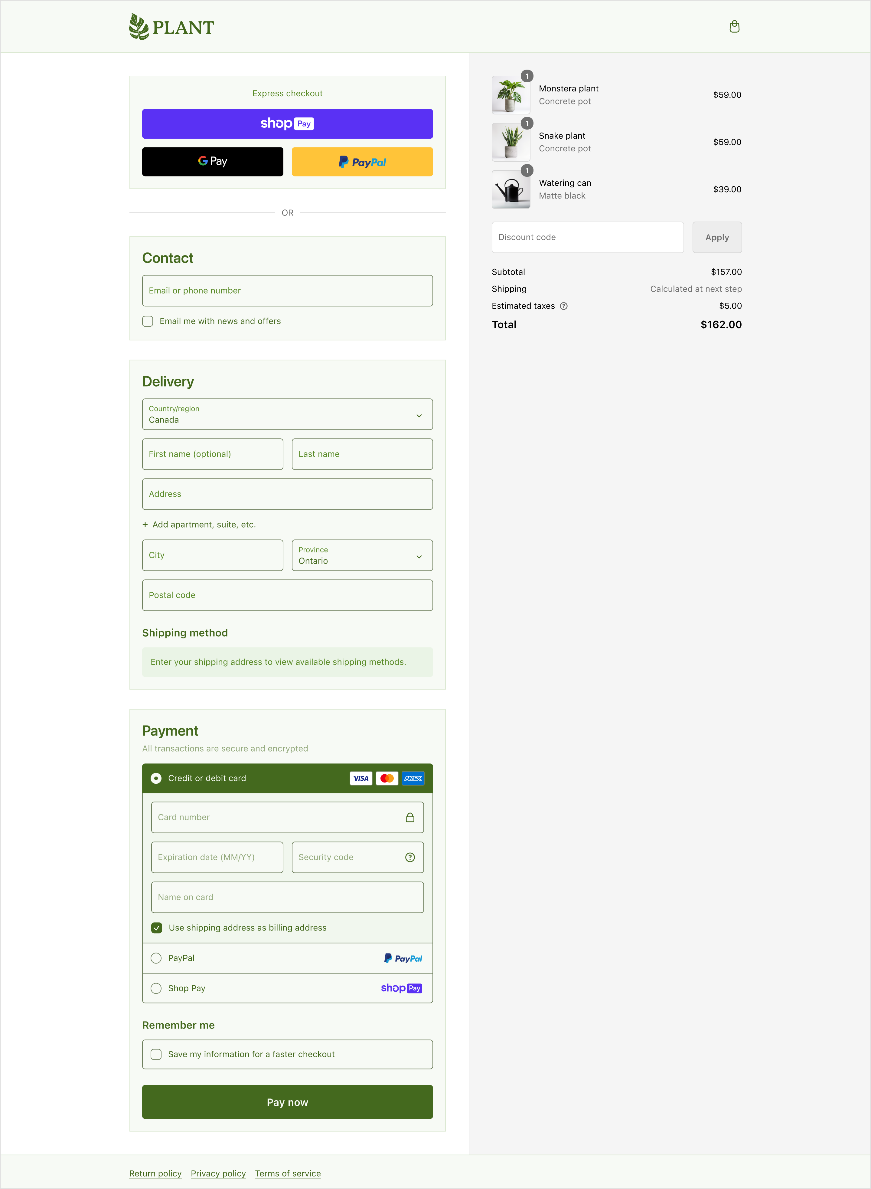 The color scheme applied to the header, footer, and main sections of checkout.