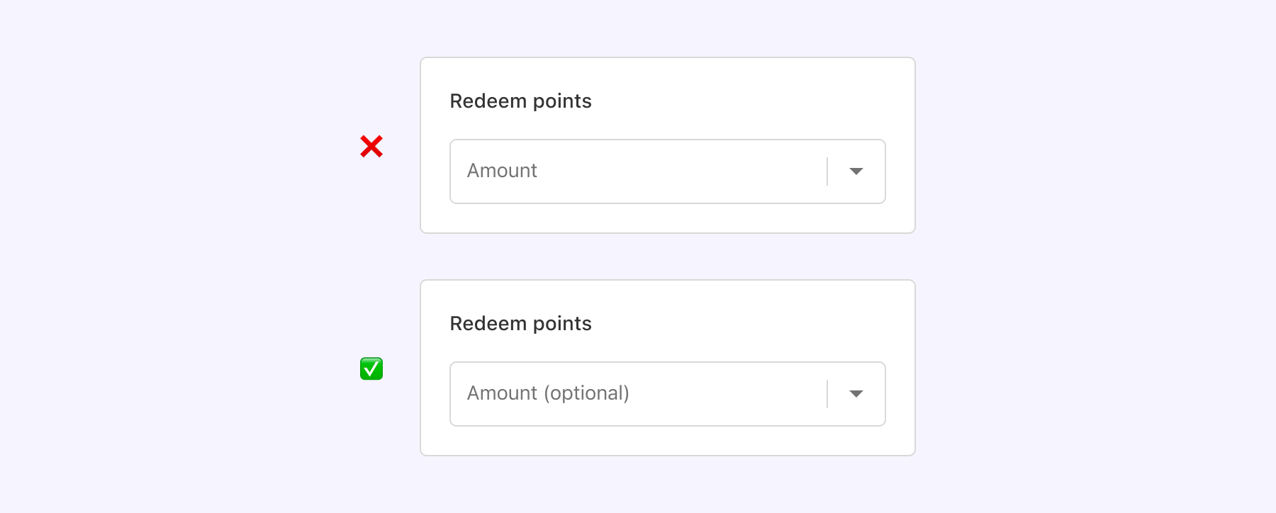 An example of marking a field to Redeem points as optional