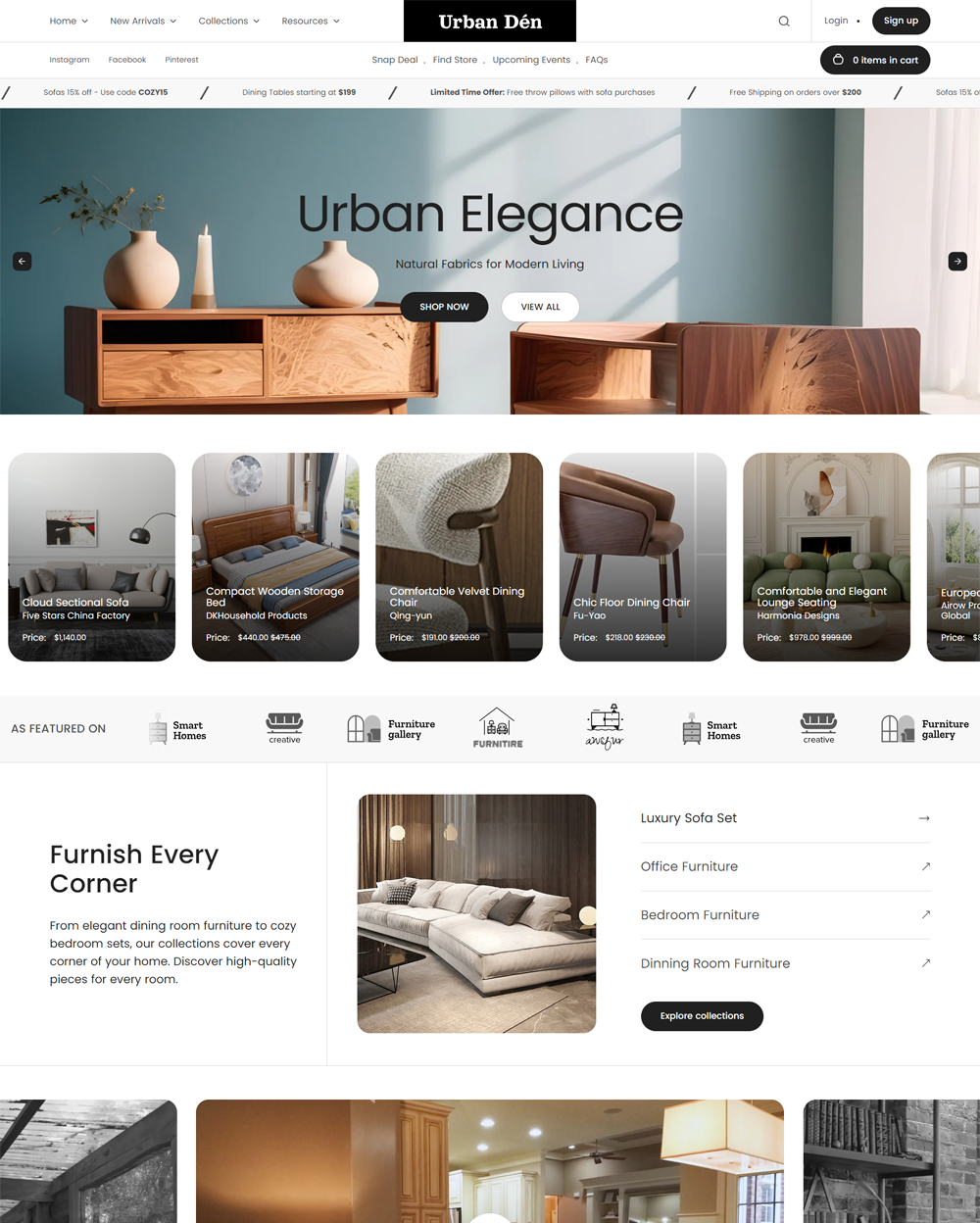 Anteprima in versione desktop del tema Urban nello stile “Furniture”
