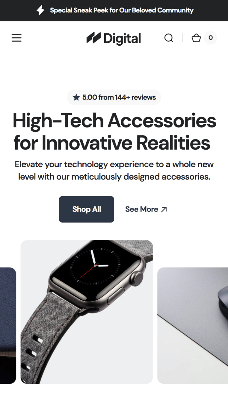 Aperçu de la version mobile du thème Digital dans le style « Minimalist »