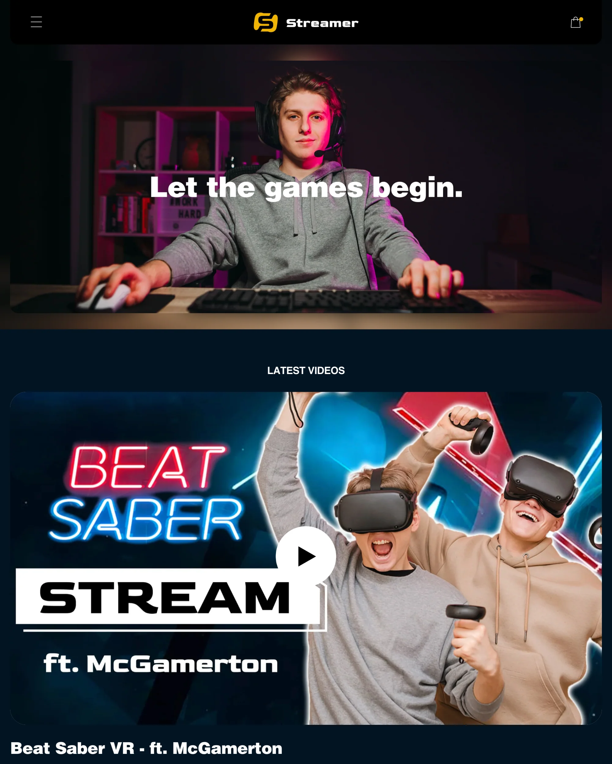 Anteprima in versione desktop del tema Creator nello stile “Streamer”