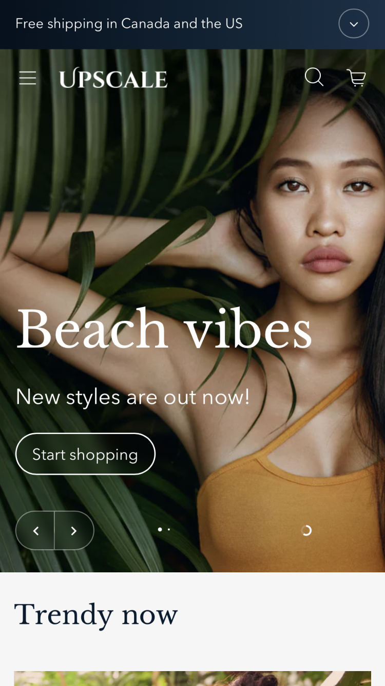 Aperçu de la version mobile du thème Upscale dans le style « Gem »