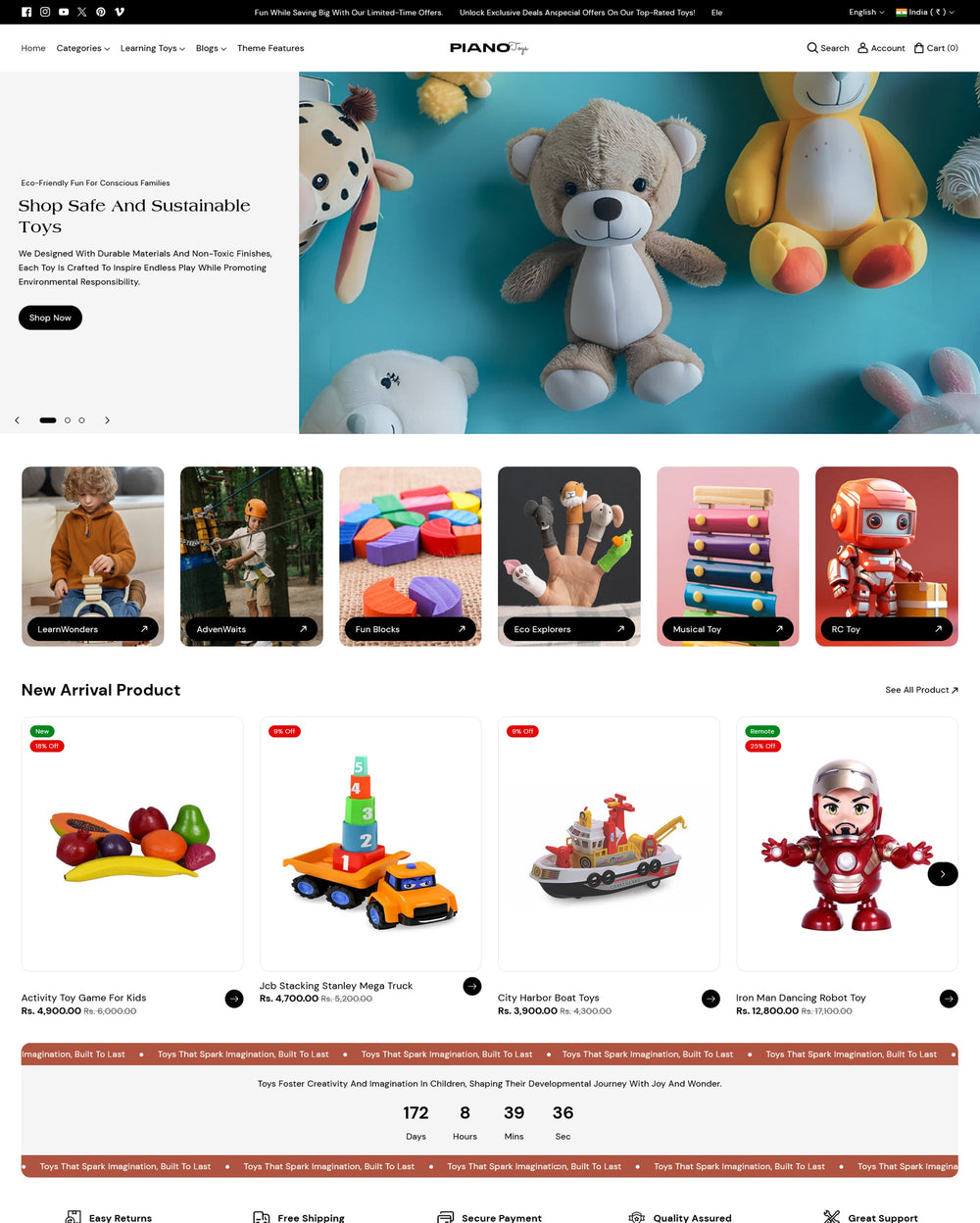 Podgląd na komputerze szablonu Piano w stylu „Toys”