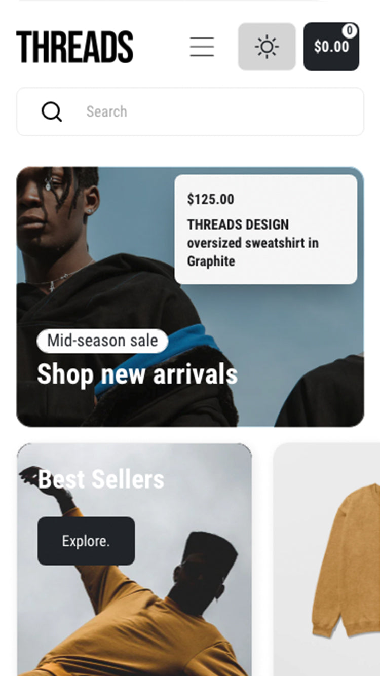 Mobile preview for Brava in the "Threads" style