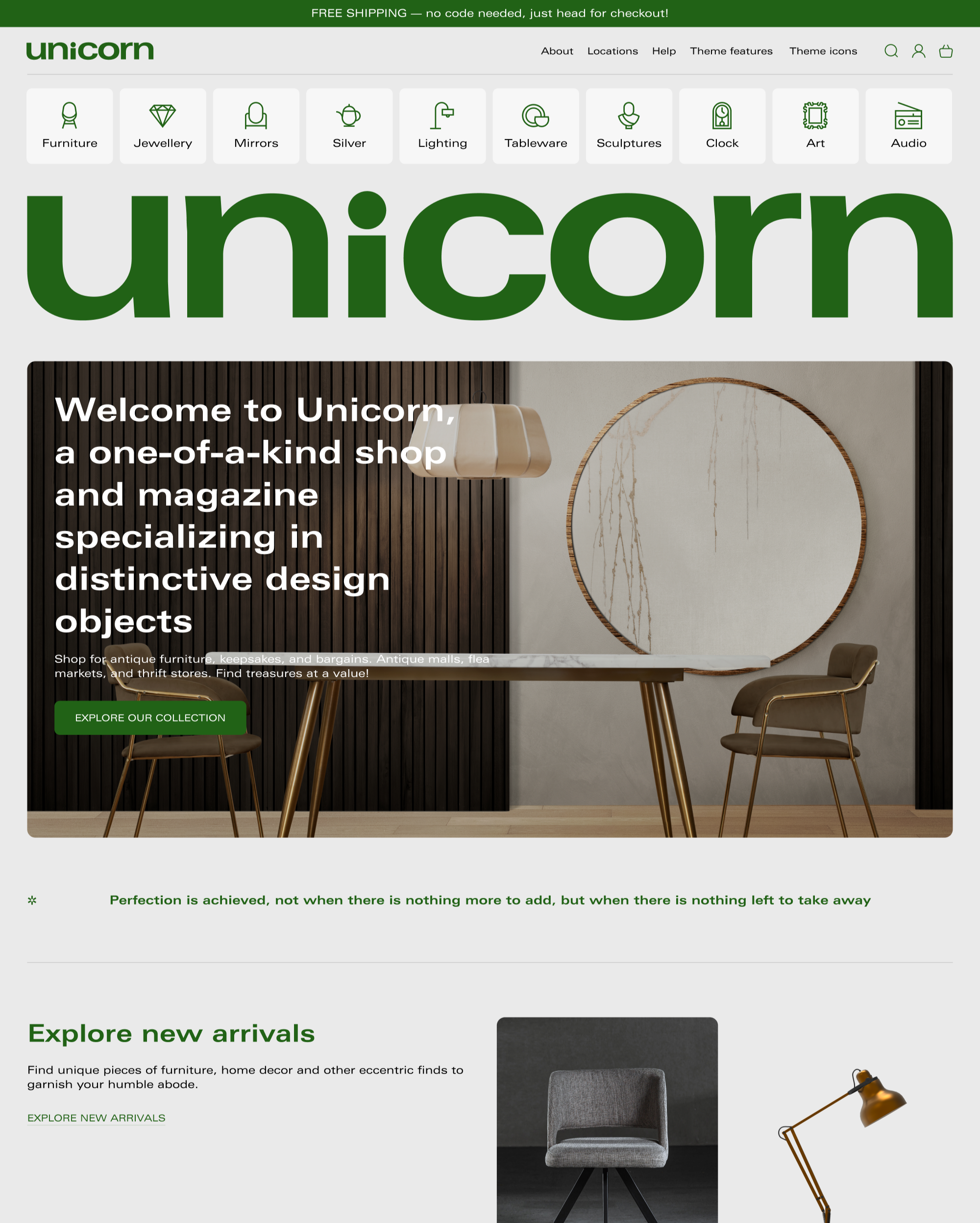 Vista previa de la versión de escritorio de Unicorn en el estilo "Valuable"