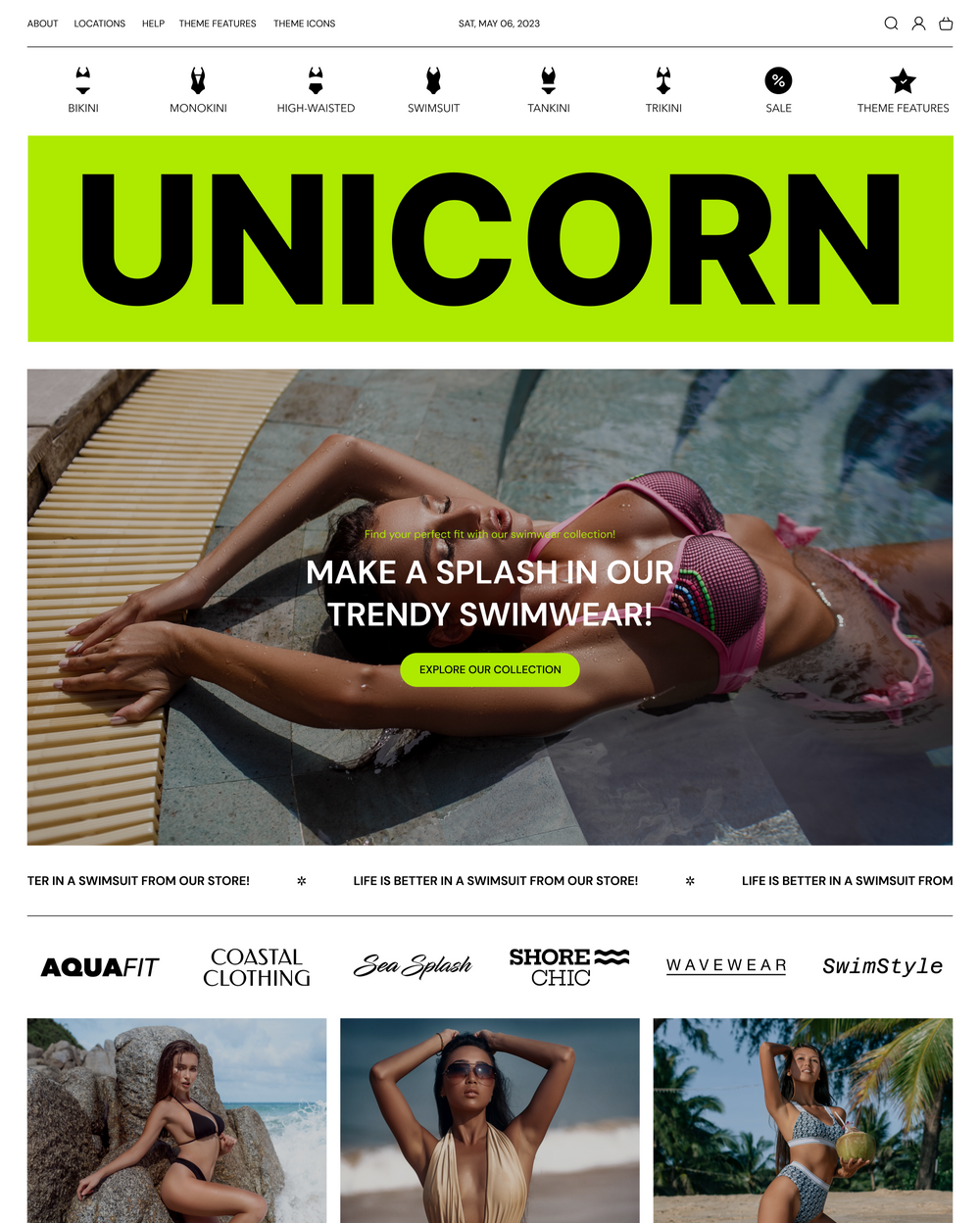 Aperçu de la version pour ordinateur du thème Unicorn dans le style « Sunny »