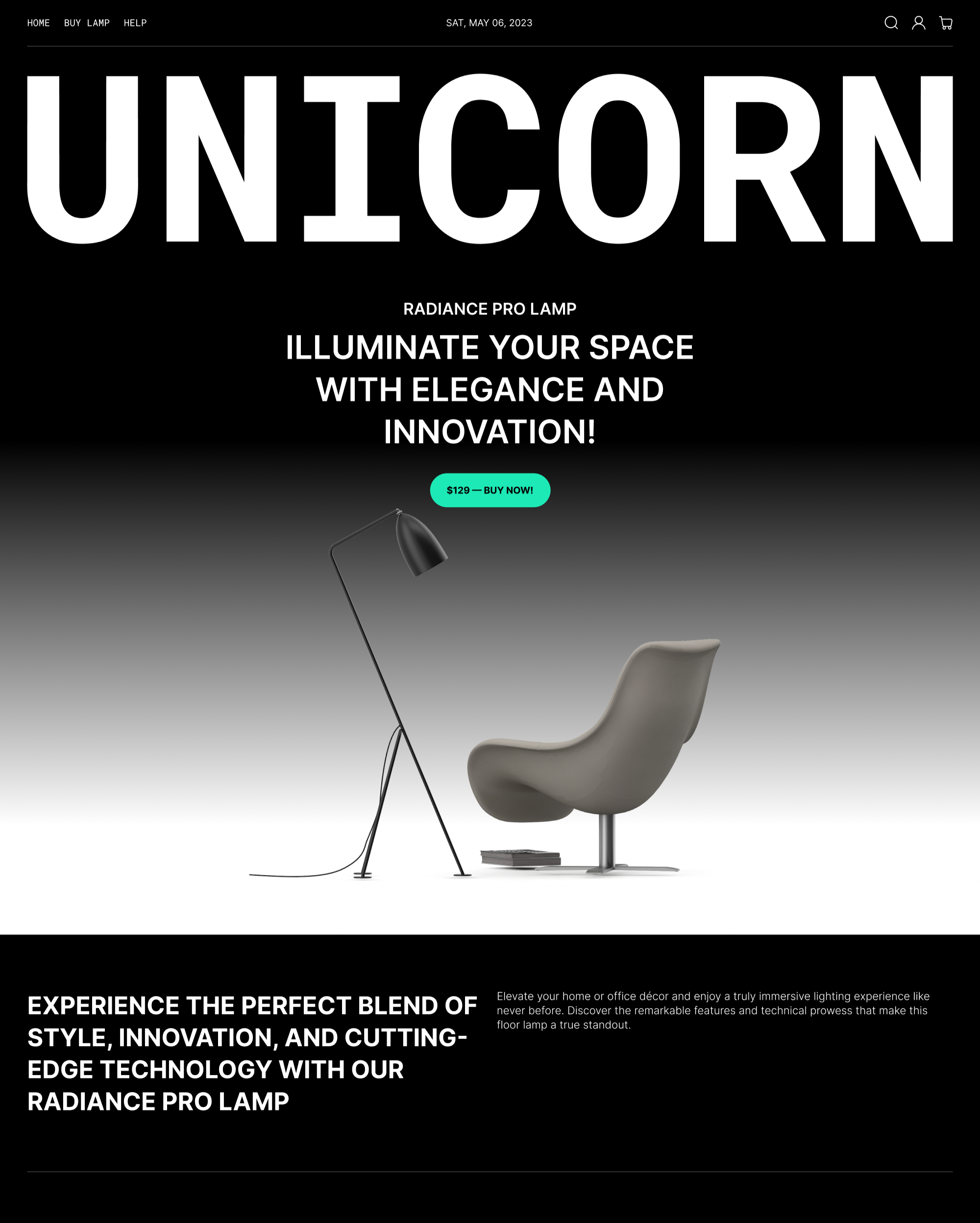 Desktop preview for Unicorn in the "Dark" style